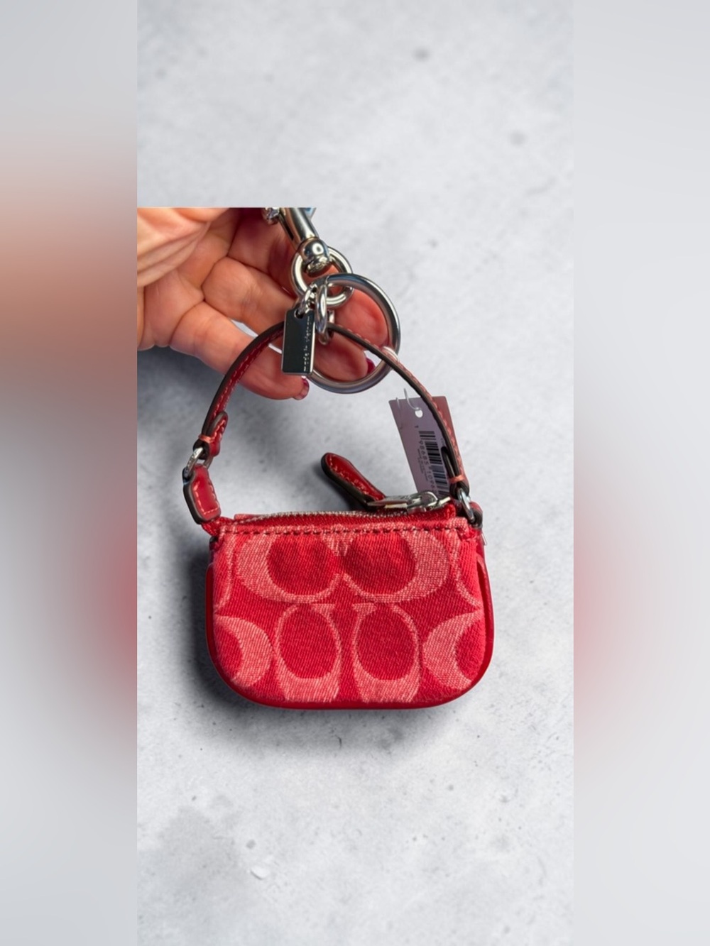 COACH Red Signature Mini Pouch Keychain with Silver Hardware NWT - Picture 3 of 5